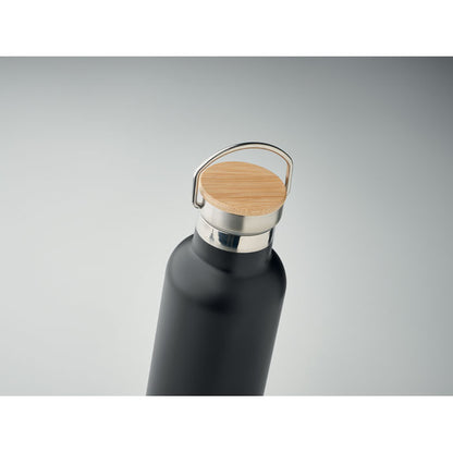 Botella de acero negra con asa con tapa 