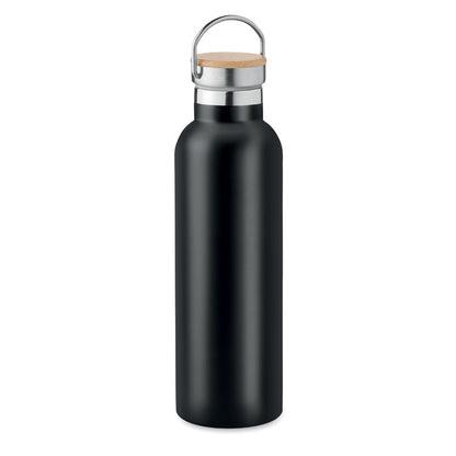 Botella de acero negra con asa con tapa 