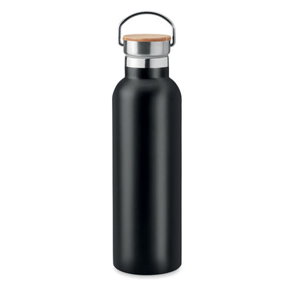 Botella de acero negra con asa