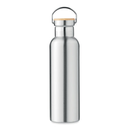 Botella de acero plata con asa