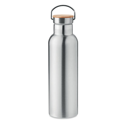 Botella de acero plata con asa