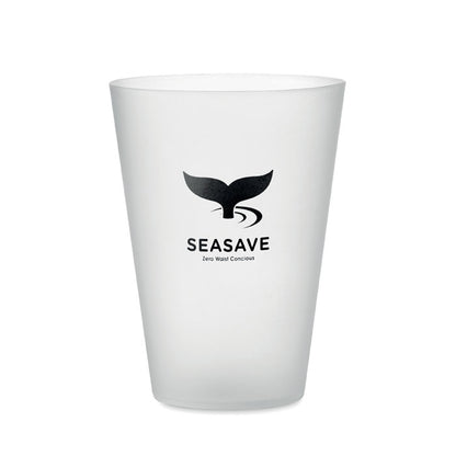 Vaso traslúcido blanco  de PP. 300ml con logo impreso