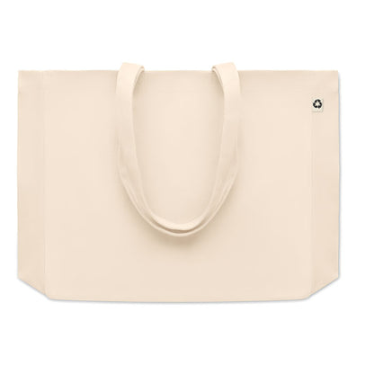 Totebag grande de algodón color natural con asas y etiqueta de tejido reciclado