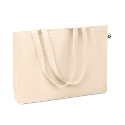 Bolsa rectangular de algodón color crudo con asas y fuelle