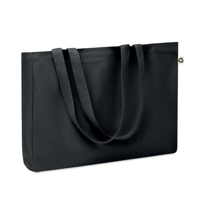 Bolsa de la compra de algodón canvas  con fuelle y asas largas color negro