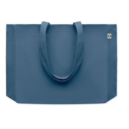 Bolsa para la playa de algodón azul con fuelle y asas largas