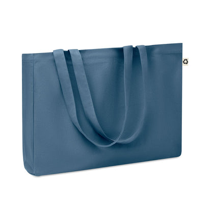 totebag rectangular de algodón canvas  con fuelle y asas largas color azul