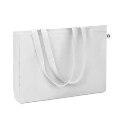 Bolsa de la compra de algodón canvas  con fuelle y asas largas color blanco