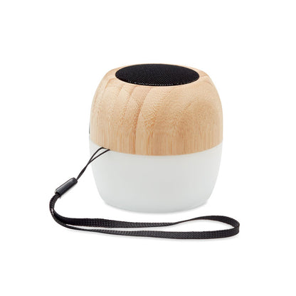 Altavoz de bambú y PP con luz blanca