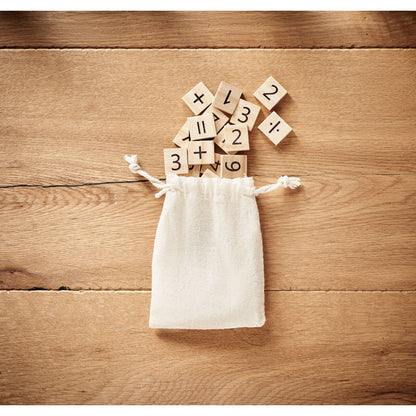 Bolsita de algodón con juegos de números de madera 
