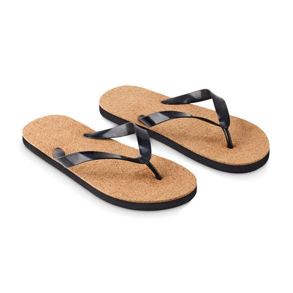 Chanclas de playa de corcho con tiras negras