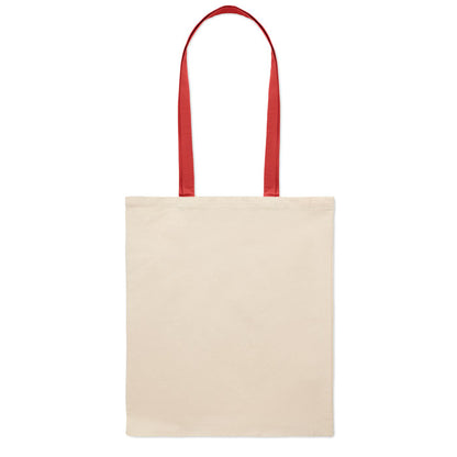 Totebag algodón color natural de asas largas rojas
