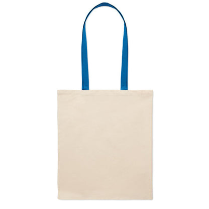 Bolsa de la compra de algodón color natural de asas largas azules