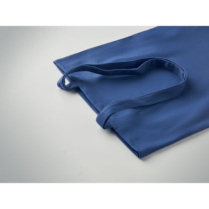 Parte superior y detalle de las asas de bolsa de algodón azul