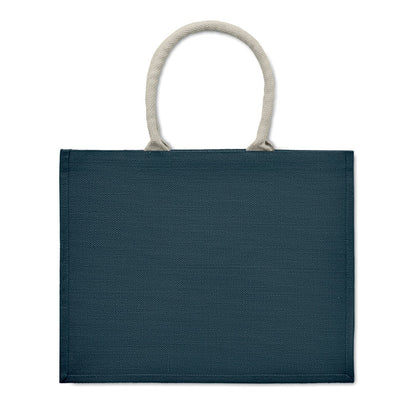 Bolsa de compra de yute azul marino asas blancas