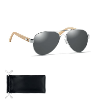Gafas de sol aviador con patillas de bambú y funda negra