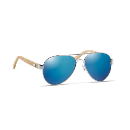 Vista lateral de gafas aviador cristal azul