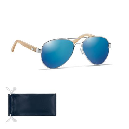 Gafas de sol aviador con patillas de bambú y funda negra