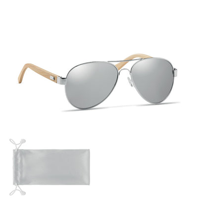 Gafas aviador gris con patillas bambú y funda