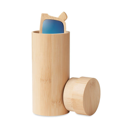 Estuche circular de madera de bambú con tapa para gafas de sol de madera
