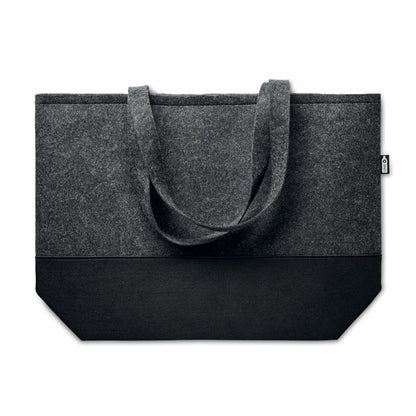 Totebag grande rectangular de fieltro gris con base de color negra
