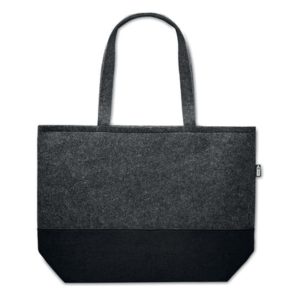 Bolsa de fieltro gris con parte inferior negra y con asas largas