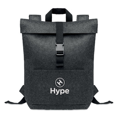 Mochila para portátil de fieltro gris con cierre enrollable personalizada con logotipo