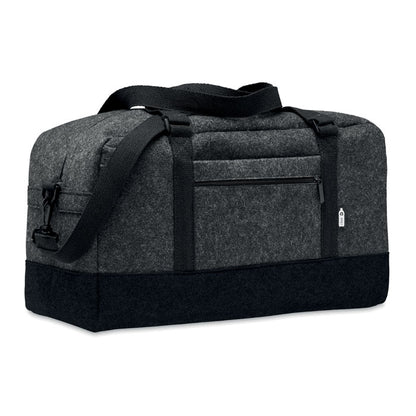 Bolsa de deporte o fin de semana de fieltro  gris con bolsillo frontal con cremallera, asas de lona y bandolera ajustable desmontable.