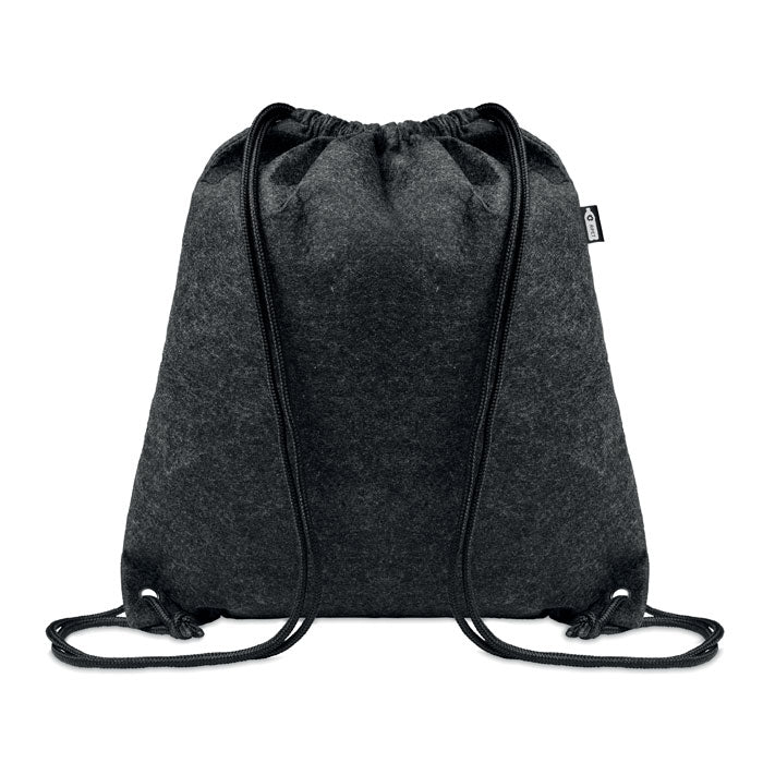 Bolsa  gris de fieltro RPET con cuerdas de poliéster.