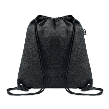 Bolsa  gris de fieltro RPET con cuerdas de poliéster.