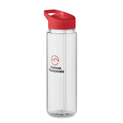 Botella deportiva transparente con tapa blanca quitada