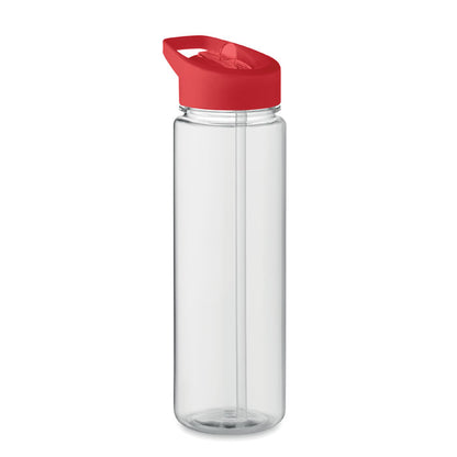 Botella deportiva transparente con tapa rojo con logo impreso