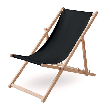 Silla de playa de madera y tela negra