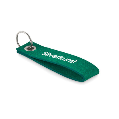 Llavero verde de fieltro personalizado con logotipo