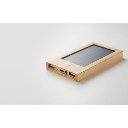 Power bank con carcasa de bambú con fondo gris