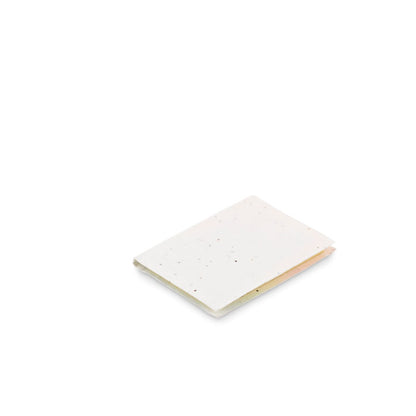 Notas adhesivas dentro de estuche de papel de semillas