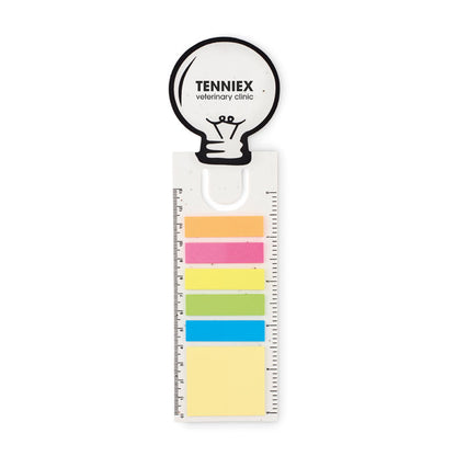 Notas adhesivas en punto de libro con logo