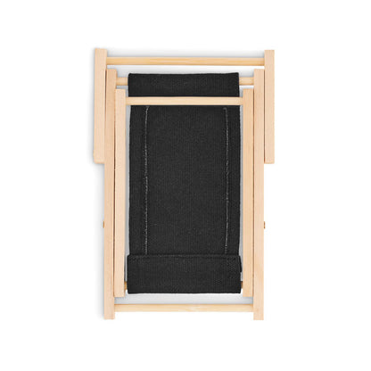 Soporte de móvil con forma de silla tumbona negra de madera plegada