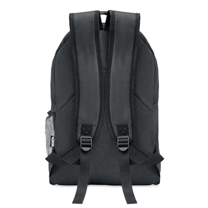 Parte trasera de mochila con asas de transporte y hebilla de plástico
