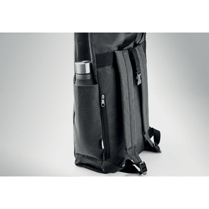 Bolsillo lateral con botella de mochila negra de poliéster