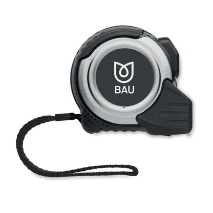 Cinta métrica ABS con clip plateado y diseño compacto anticaídas.