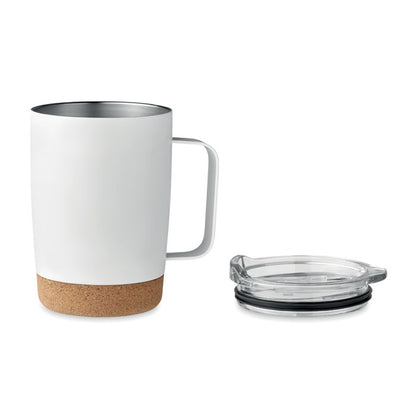 Mug de metal blanca de viaje con tapadera de rosca transparente