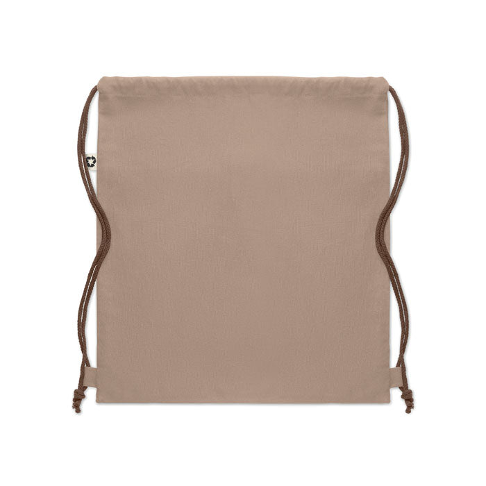 Parte trasera de la PANDA BAG beige, bolsa de algodón reciclado con cuerdas resistentes, ideal como bolsa de regalo ecológica.