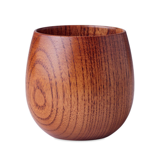 Vaso en forma ovalada de madera de roble con acabados suaves y modernos, ideal para presentaciones elegantes. OVALIS - Vaso de madera de roble 250 ml.