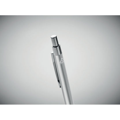 Detalle Bolígrafo blanco con pulsador plateado ecológico