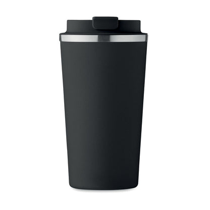 Vaso de acero negro  con tapadera negra antifugas