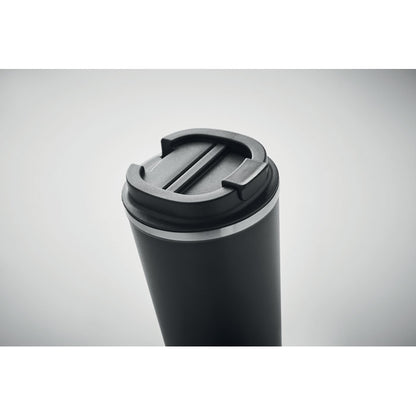 Vaso de viaje de acero negro con tapadera antifugas