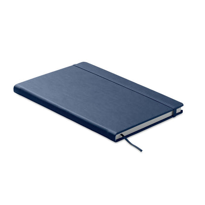 Libreta tamaño A5 con tapas duras y cierre de goma. color azul marino