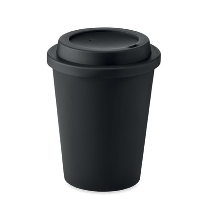 Vaso negro de plástico con tapa con abertura para beber