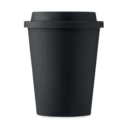 vaso negro de plástico con tapadera